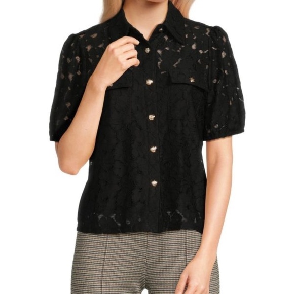 SAKS FIFTH AVENUE Women's Short Sleeve Lace Top - Size Medium - NWT - Picture 1 of 2